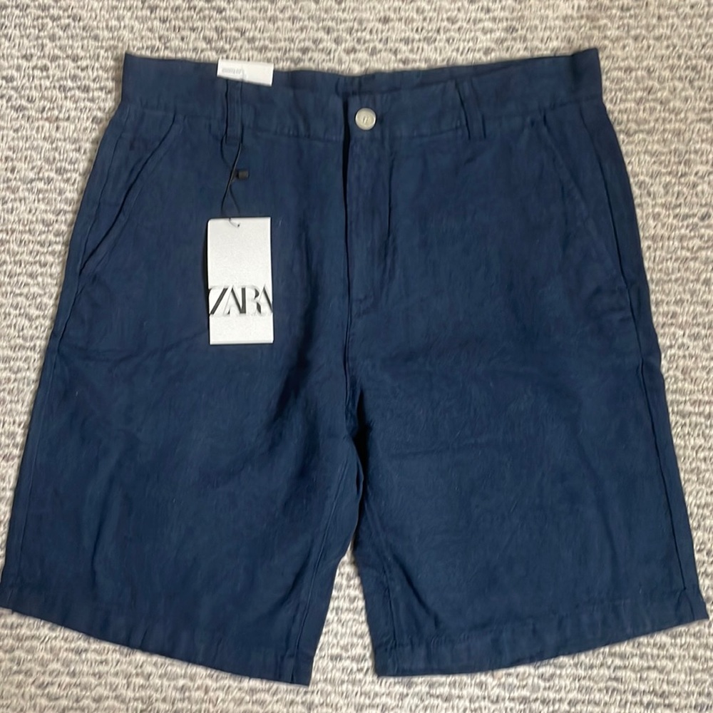 Zara men’s linen shorts - navy blue, size 32